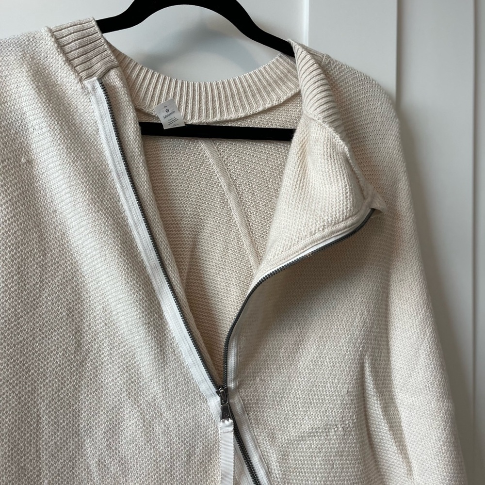 Lululemon Cream Asymmetrical Zip Knit Poncho Sweater - Picture 9 of 14